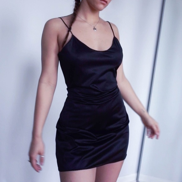 Vintage Dresses & Skirts - Vintage black satin slip dress